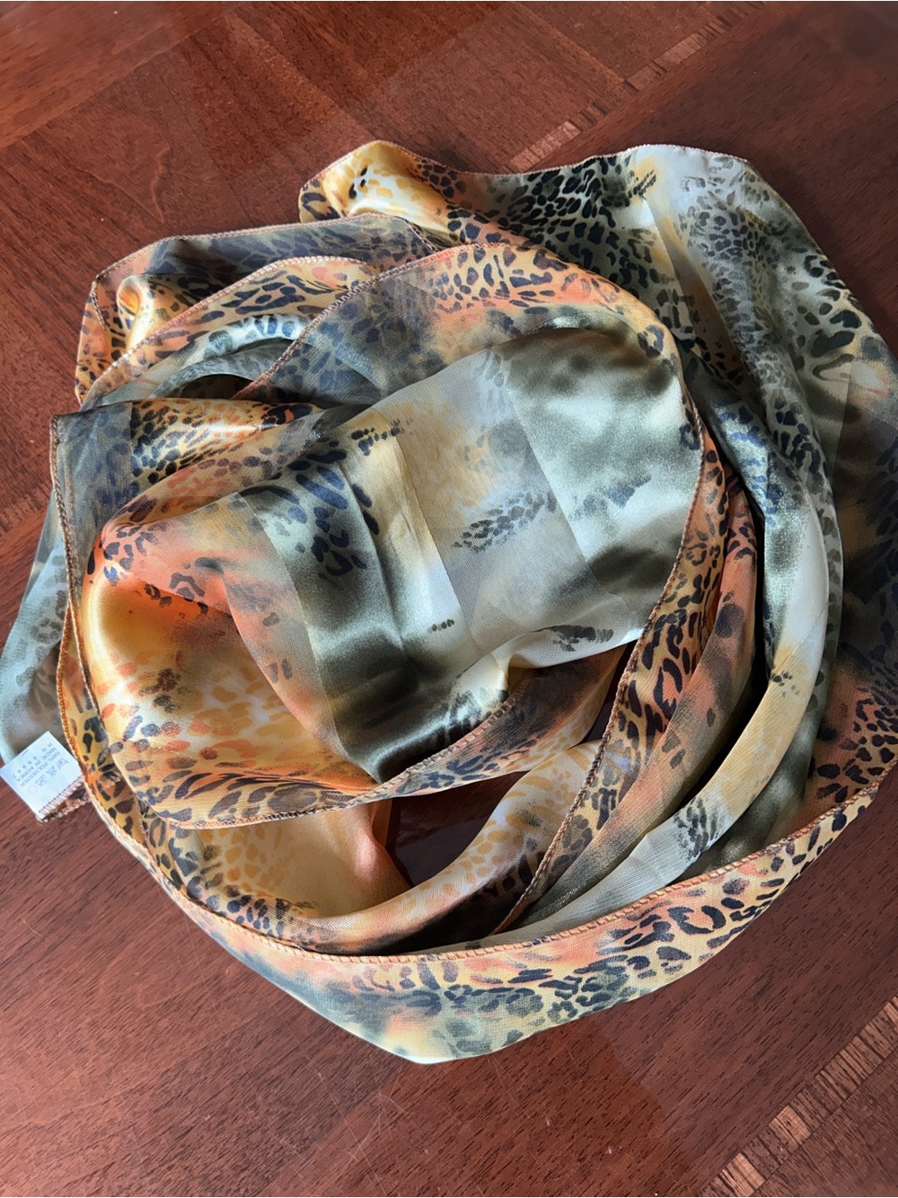 Multicolor Leopard Print Silk Blend Scarf 13“ x 57“ Korean